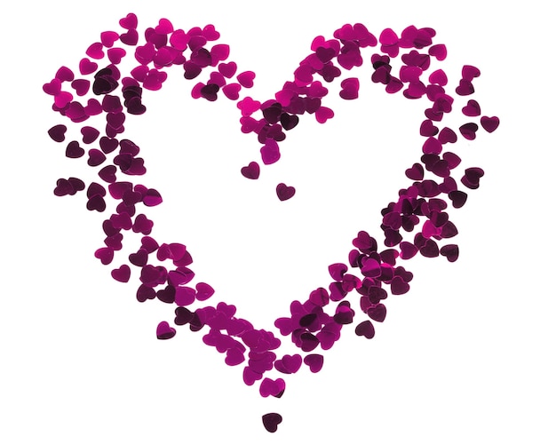 Heart silhouette made of red confetti isolated over white