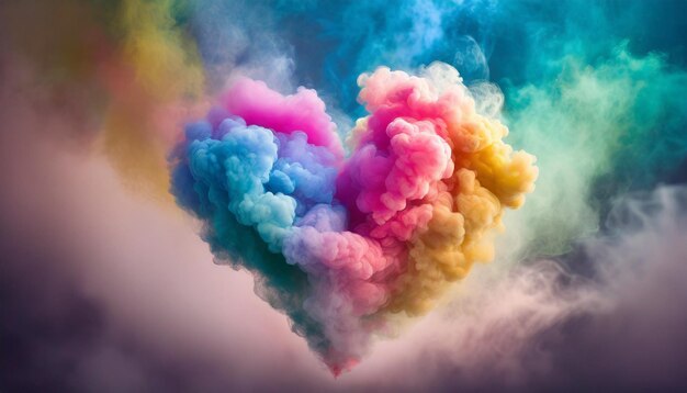 Photo a heart in the sky with the colors of colors in the clouds