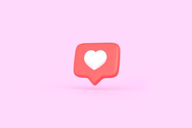 Heart in speech bubble icon on a pink background Love like heart social media notification icon 3D