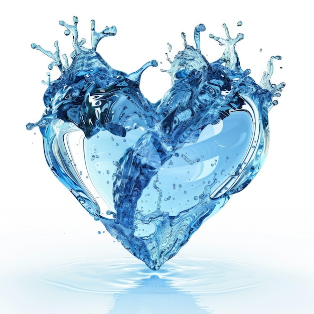 Heart Splash 3D Render of Blue Liquid Splash in Heart Shape on White Background