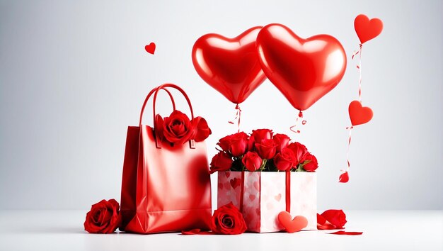 heart in studioShopping bag red heart balloon rose combinationwindowgiftflowervalentine's day