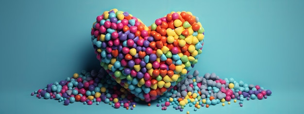 Heart surrounded by candy balls rainbow style generative AI