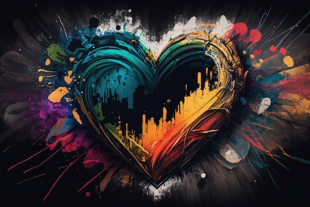 Heart surrounded by colorful abstract background creating unique and impactful artwork