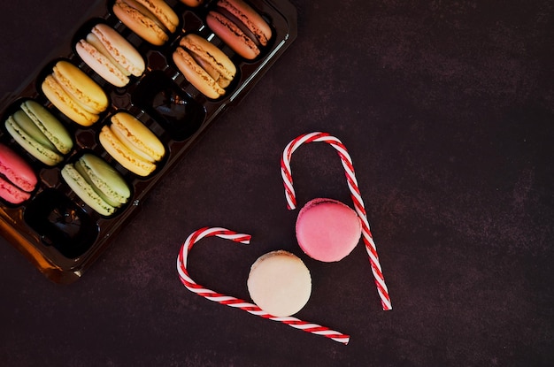 Heart of sweet candies. Colorful macaroons. Valentine's Day. 14 of February. Flat lay, top view. Gif