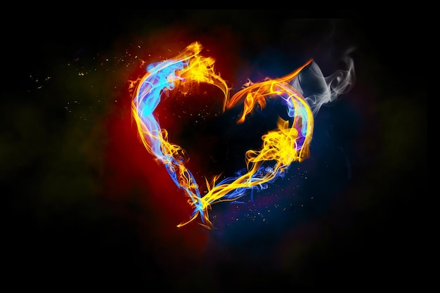 Heart symbol created by fire Happy Valentine's Day 3d illustration