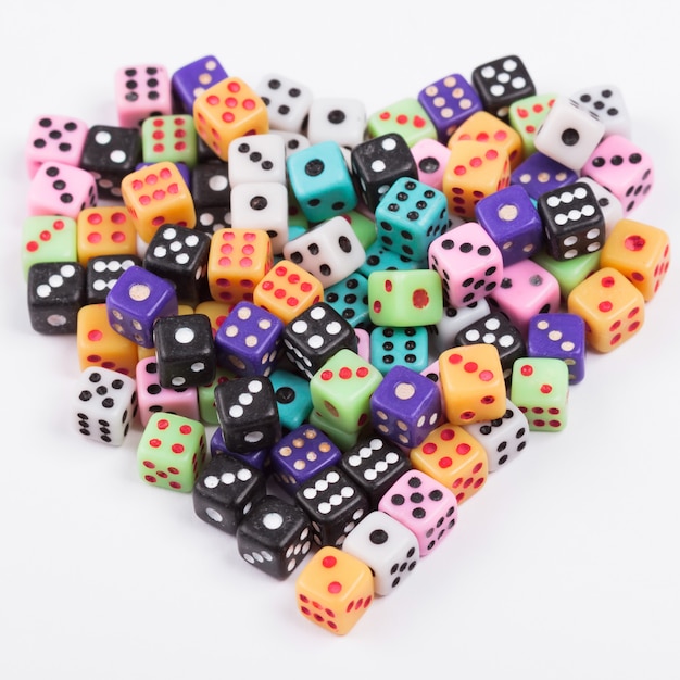 Heart symbol made of gambling cubes. Valentine's Day concept 