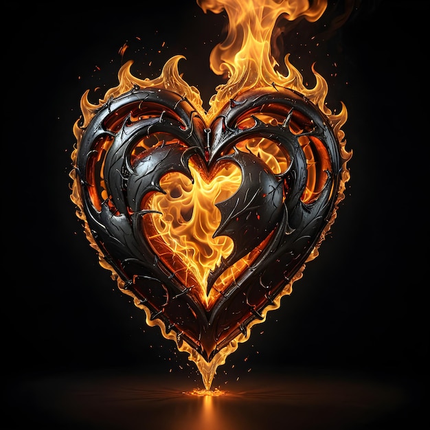 Photo a heart that has flames and a fire inside