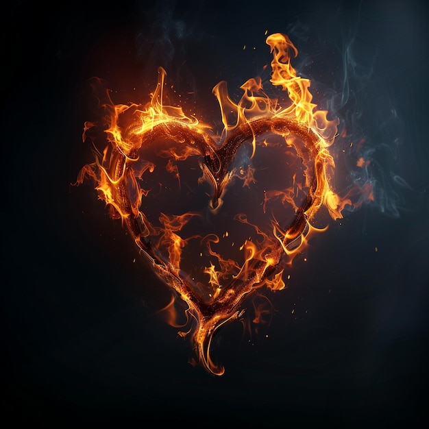 Photo a heart that is made by fire and fire