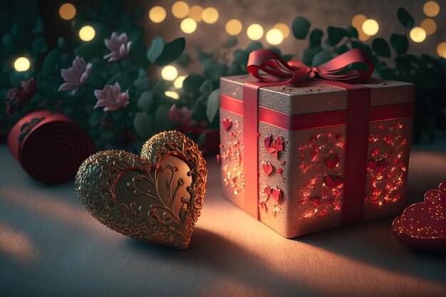 Heart Valentines Day gift boxes heart shaped chocolate love a festive mood everything glitters closeup 3d illustration