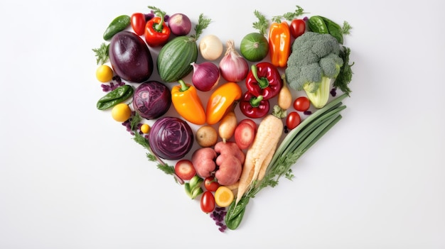 A heart of vegetables with the word love on it