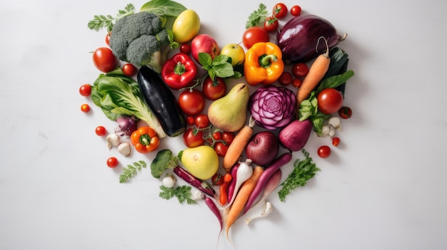 A heart of vegetables with the word love on it