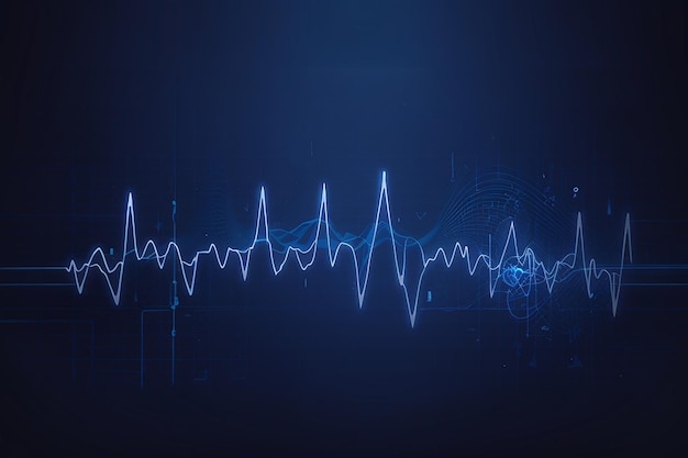 Heart wave technology background Shows the rhythm of the heart that is pumping dark blue background with a grid