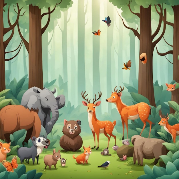 Photo in the heart of the wild 3d cartoon style forest animal gathering