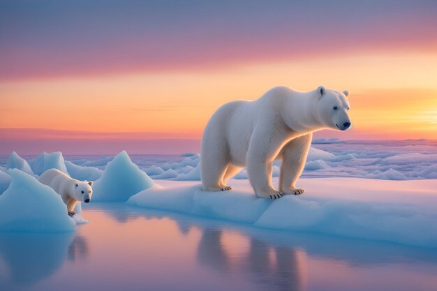 The heart of winter a lone polar bear gracefully traverses the frozen landscape generative by Ai