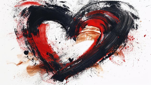 Photo a heart with black and red paint splatters on it