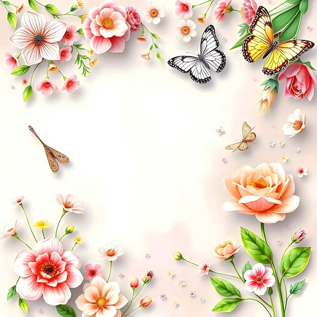 Photo a heart with butterflies and flowers on it