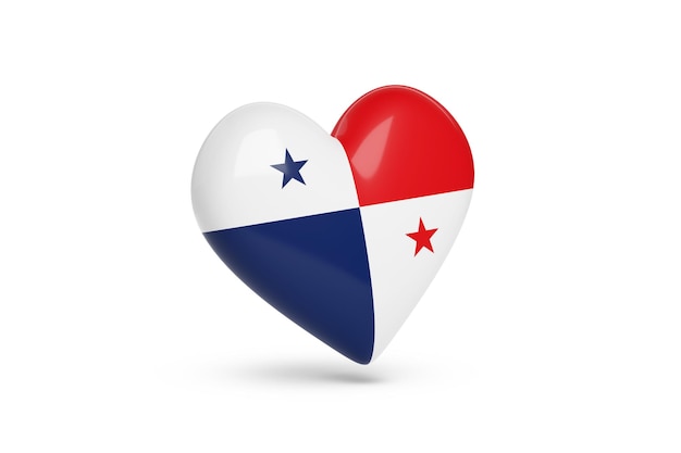 Heart with the colors of the flag of Panama isolated on white background 3d illustration