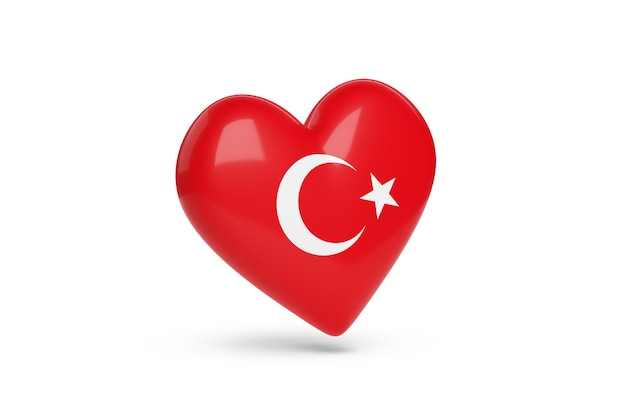 Heart with the colors of flag of Turkey isolated on white background 3d illustration