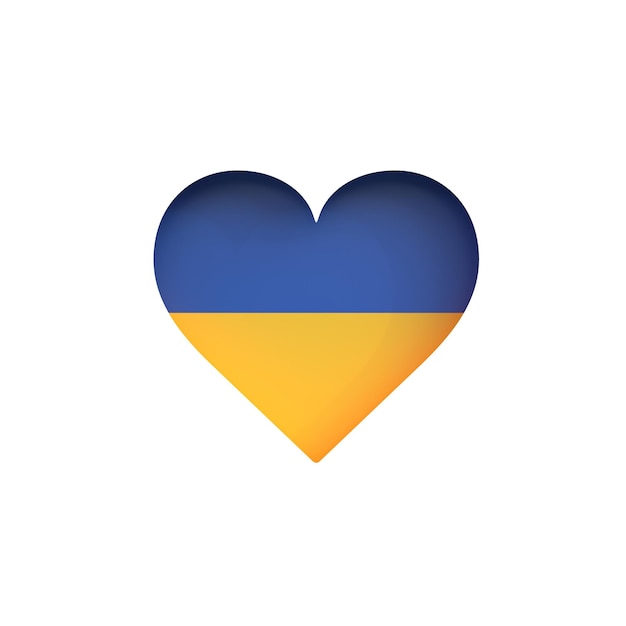 Heart with colors of Ukrainian flag isolated on white background with copy space Support Ukraine 3D