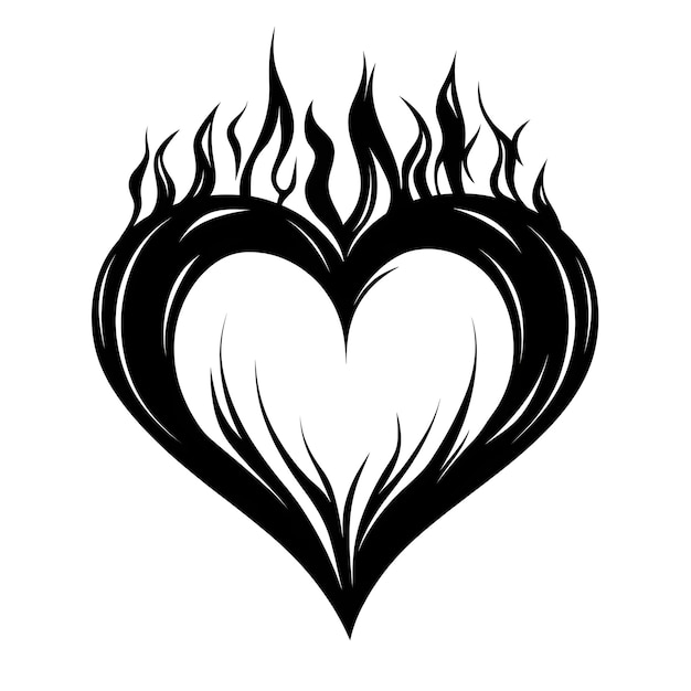 Heart with fire on a white background Tattoo Vector illustration