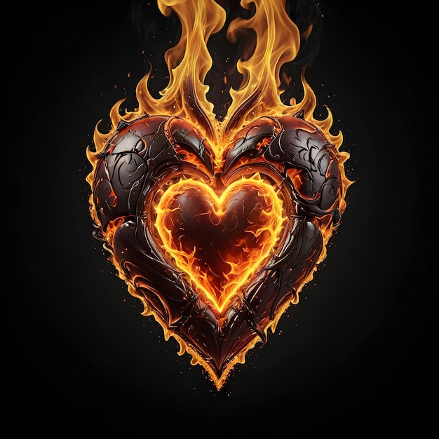 a heart with flames and a heart that says fire