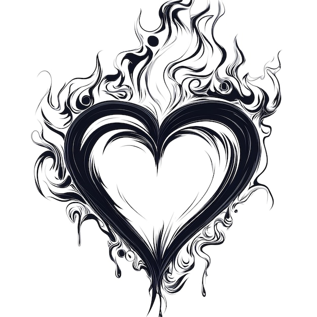 Heart with flames Tattoo DesignVector illustration ready for vinyl cutting