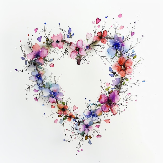 Photo a heart with flowers and butterflies painted on it