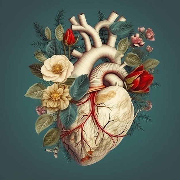 A heart with flowers and leaves on it