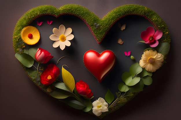 A heart with flowers and leaves on it