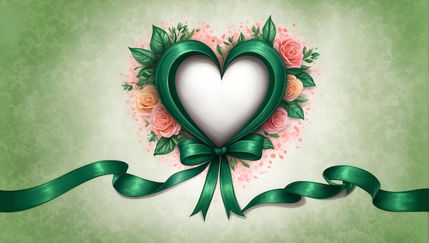 a heart with a green ribbon and a heart with a green ribbon