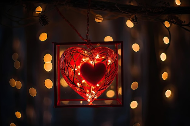 Heart with lights for Christmas decoration Warm indoor light Generative AI