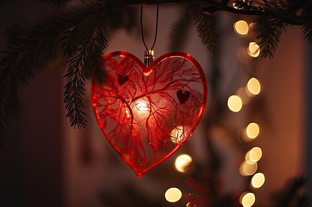 Heart with lights for Christmas decoration Warm indoor light Generative AI