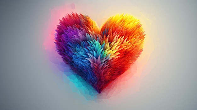 a heart with multicolored feathers on it