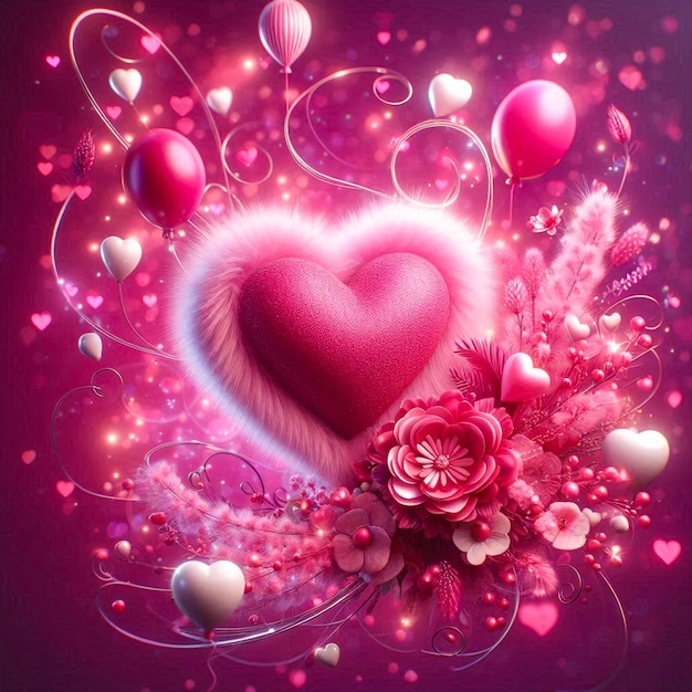 a heart with a pink heart and flowers on the bottom