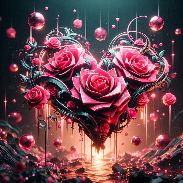 a heart with pink roses and a heart that says love