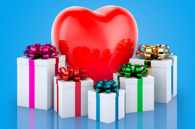 Heart with presents 3D rendering