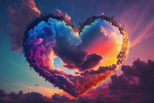 A heart with a rainbow background