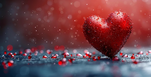 Photo a heart with red jewels on it is on a table the heart is surrounded by a lot of red jewels which gives it a romantic and elegant feel concept of love and affection