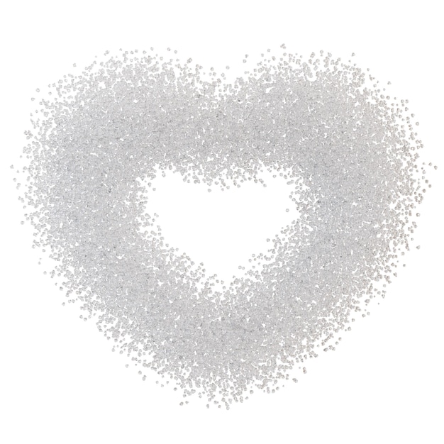 Heart with small white crystals particles isolated on white background Valentine's Day Wedding Cut out design element 3D rendering