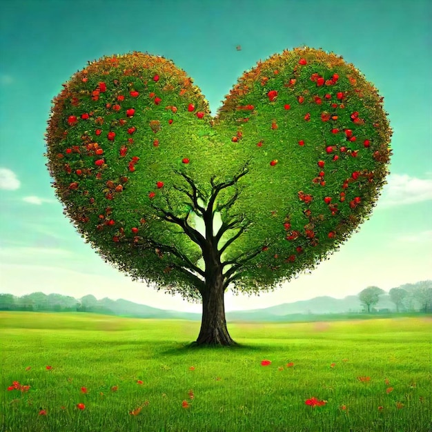 a heart with a tree in the middle of it and a tree with the words apple on it