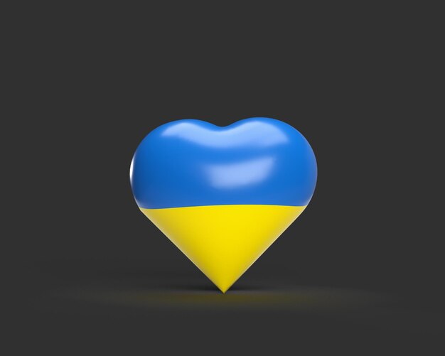 heart with Ukraine flag on black background 3d render