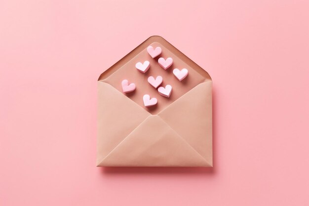 HeartAdorned Paper Envelope on a Pink Background Generated Ai