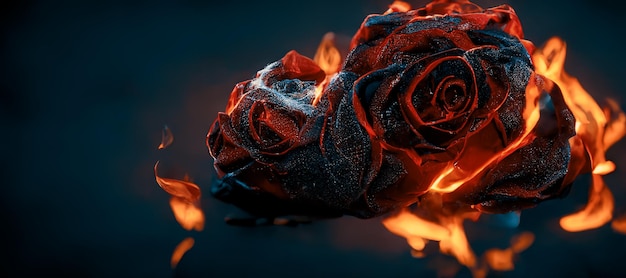 Heartbroken concept by spectacular burning rose Digital art 3D illustration