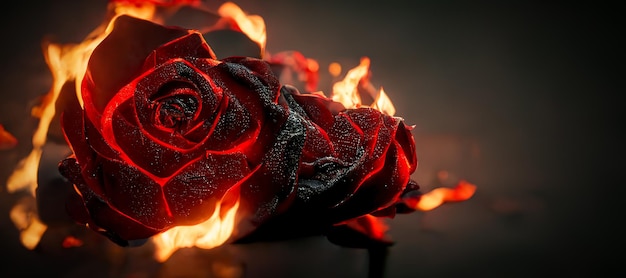 Heartbroken concept by spectacular burning rose Digital art 3D illustration