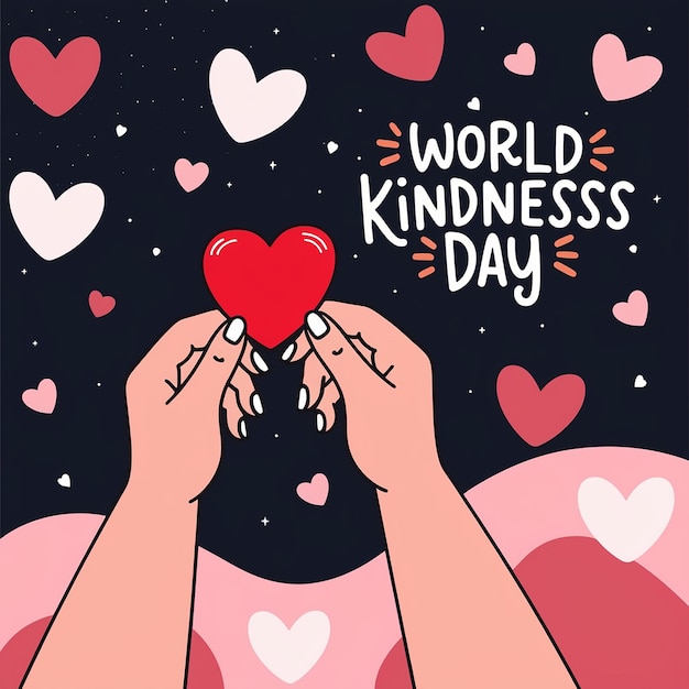 Heartfelt Digital Illustration for World Kindness Day with Hands Stars Hearts