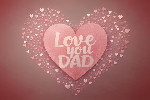 Heartfelt Fathers Day Illustration Big Heart with Love You Dad Surrounded by Little Hearts