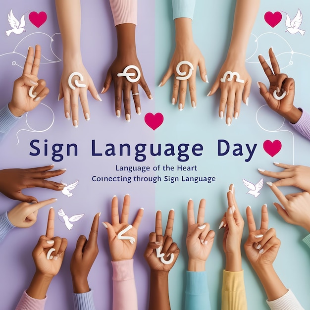 Photo heartfelt sign language celebration hands forming alphabet with symbols of love unity amp global