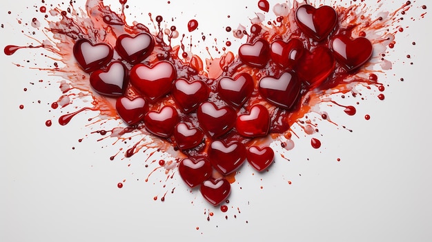 Heartfelt Wishes Splash of Red Hearts on White with Space for Your Message