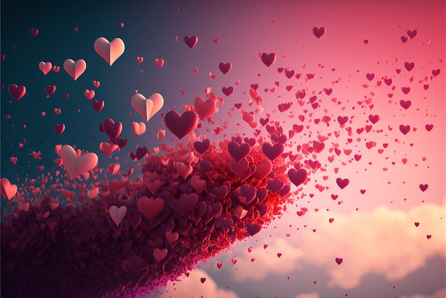 Hearts are flying out of a tree in the sky generative ai