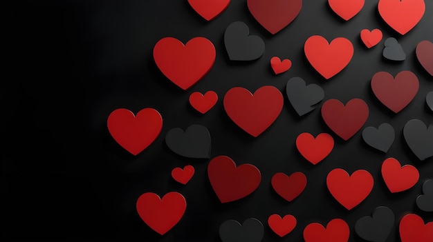 Photo hearts are lined up on a black background